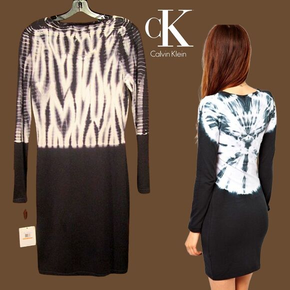 Calvin Klein NEW Glam Tie Dye Bodycon Knit Mini Dress S - Picture 9 of 11